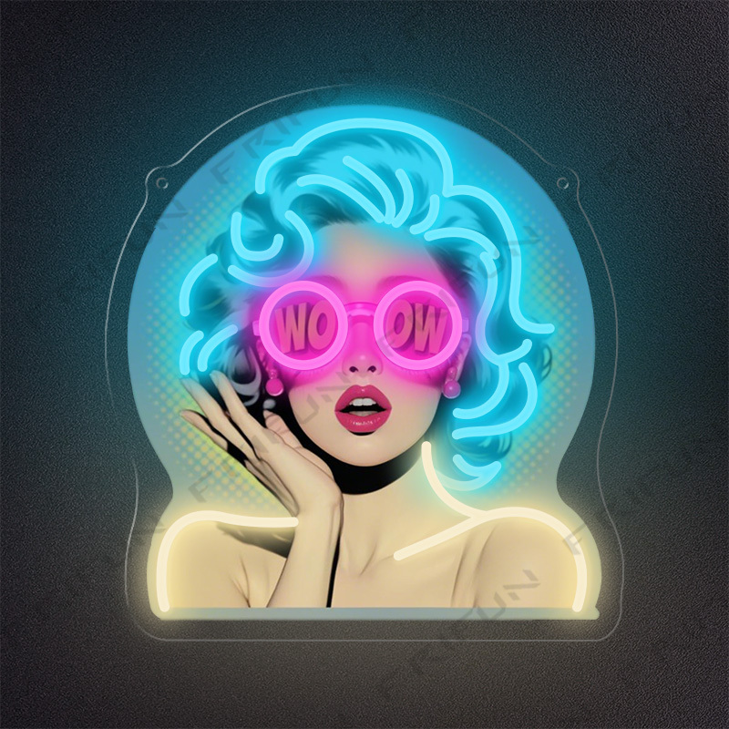 Commercial Wall Printing - Неоновая вывеска WOW Curl Girl с
