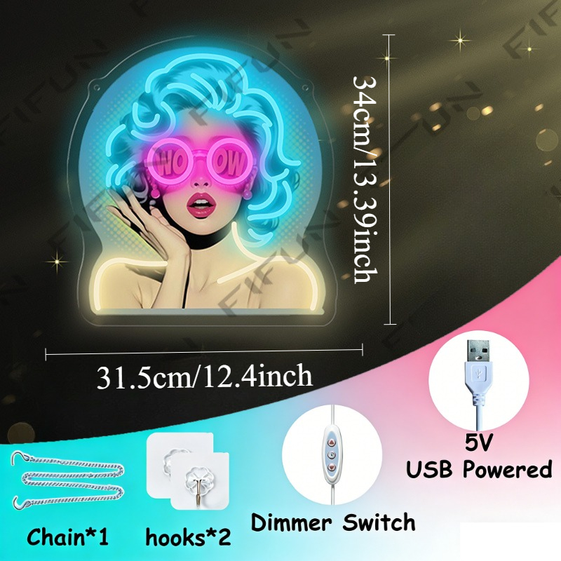 Неоновая вывеска WOW Curl Girl – обзор и цена Commercial Wall Printing
